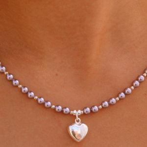 NWT Lavender Pearls with Sterling Heart Necklace